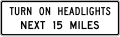 R16 series Seat belts and headlight use-Turn on headlights next (distance) miles